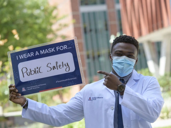 Primary Care Physician Scholarship recipient and first-year College of Medicine – Tucson student Oluwatobi Faith Odeneye shares why he wears a mask.