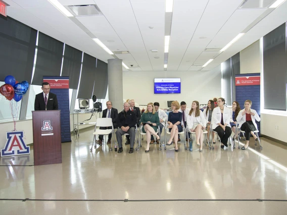 University Arizona College of Medicine - Phoenix Associate Dean of Admissions and Recruitment Glen Fogerty, PhD, MBA, speaks to attendees during the Primary Care Physician scholarship reception.