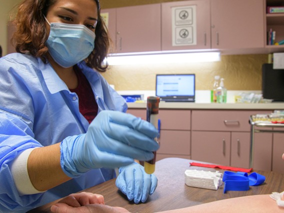 Emely Mancia-Chavez, clinical research coordinator for the All of Us research program, performed a blood draw for a COVID-19 antibody test during the pilot phase of the program in Pima County.