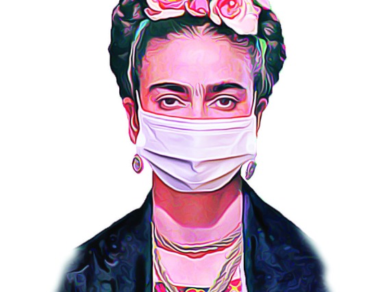 This poster plays on the art and persona of Frida Kahlo in urging people to wear masks on their faces. “I was talking with one of my classmates about still seeing a lot of non-compliant or no social distancing in grocery stores and Walmart's and things like that,” said Cazandra Zaragoza, MPH, a fourth-year medical student at the College of Medicine – Tucson, who helped make and distribute the posters.