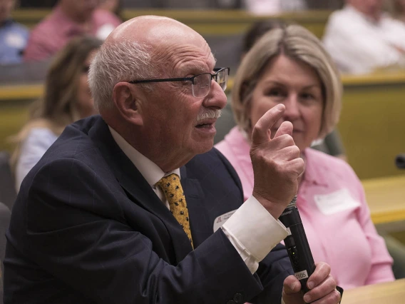 Fayez Ghishan, MD, pediatrics department head at the College of Medicine – Tucson and director of the UArizona Steele Children’s Research Center, asks a question after the UArizona Health Sciences Tomorrow is Here Lecture Series presentation in Phoenix.