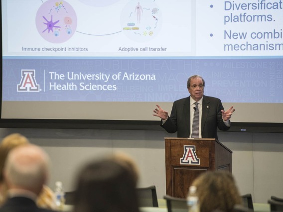 Michael D. Dake, MD, senior vice president for the University of Arizona Health Sciences, presented “Precision Health Care for All: The University of Arizona Health Sciences Center for Advanced Molecular and Immunological Therapies” at the first UArizona Health Sciences Tomorrow is Here Lecture Series event in Phoenix on May 17.