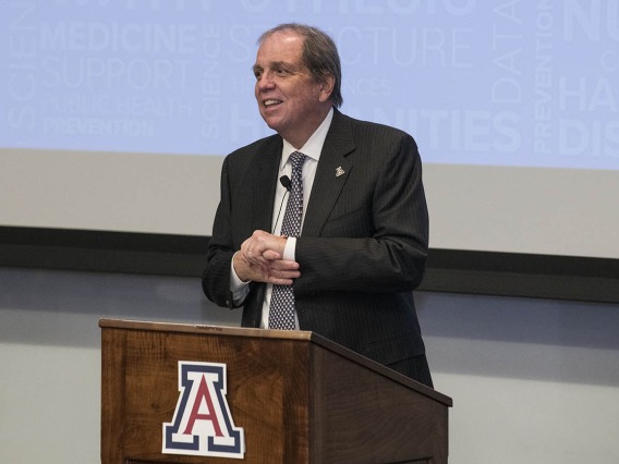 Michael D. Dake, MD, senior vice president for the University of Arizona Health Sciences, presented “Precision Health Care for All: The University of Arizona Health Sciences Center for Advanced Molecular and Immunological Therapies” at the first UArizona Health Sciences Tomorrow is Here Lecture Series event in Phoenix.