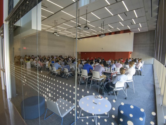 Large classrooms complement smaller spaces on floors three through six.