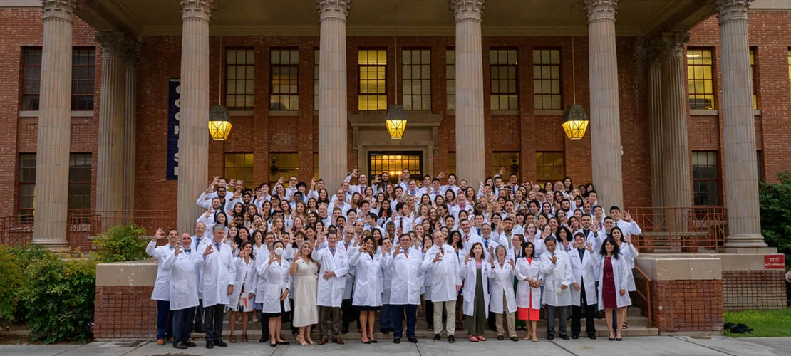 Members of the UArizona College of Medicine – Tucson Class of 2026 and faculty members gather for a photo after the white coat ceremony on July 29.