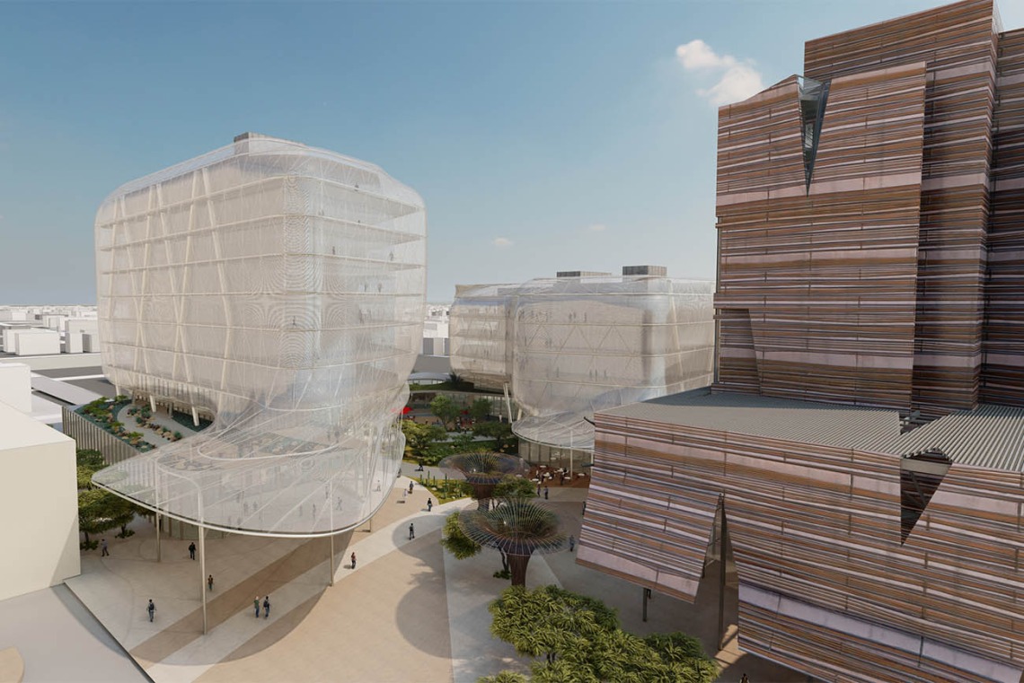 A rendering of the new Center for Advanced Molecular and Immunological Therapies at the Phoenix Bioscience Core. The current Bioscience Partnership Building is to the right.