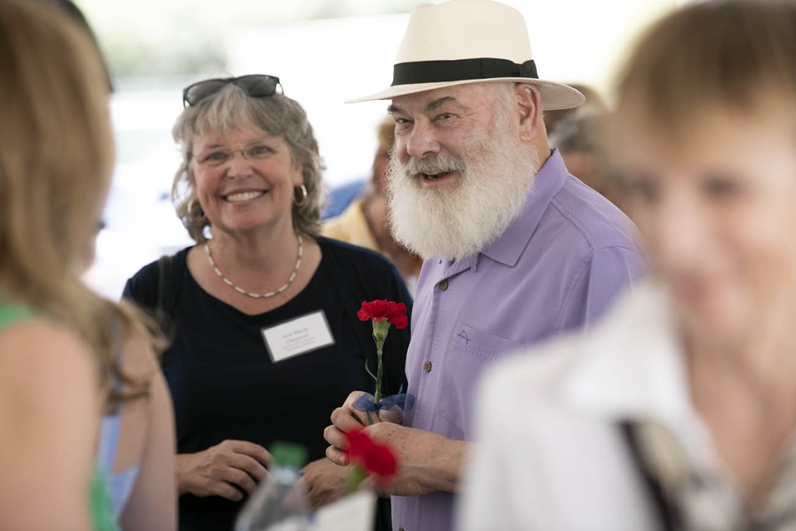 Andrew Weil, MD, visits with attendees before the groundbreaking for the Andrew Weil Center for Integrative Medicine on the University of Arizona Health Sciences campus in Tucson.
