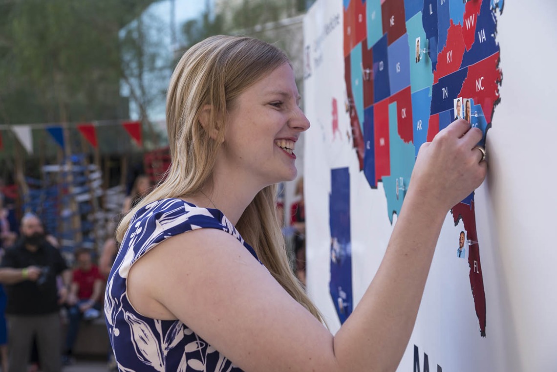 Julia Ghering pins her photo on South Carolina, where she matched during the UArizona College of Medicine – Phoenix Match Day 2022 event. Ghering matched to Prisma Health – University of South Carolina School of Medicine Columbia.