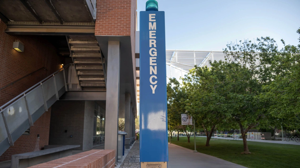 911 emergency blue light phones located on University of Arizona campuses provide direct access to emergency assistance.