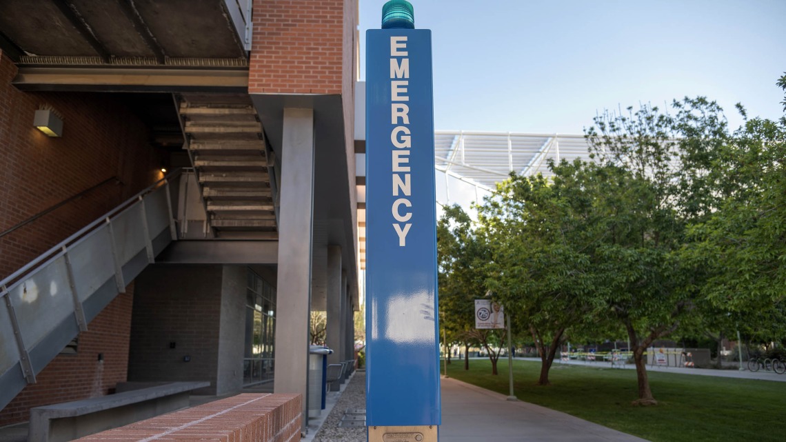 911 emergency blue light phones located on University of Arizona campuses provide direct access to emergency assistance.