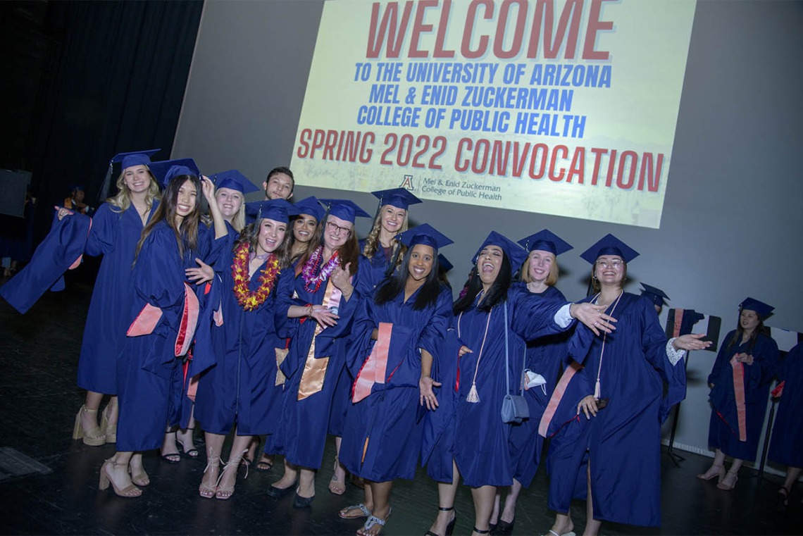 Master of Public Health graduates gather at Centennial Hall for the 2022 Mel and Enid Zuckerman College of Public Health spring convocation.