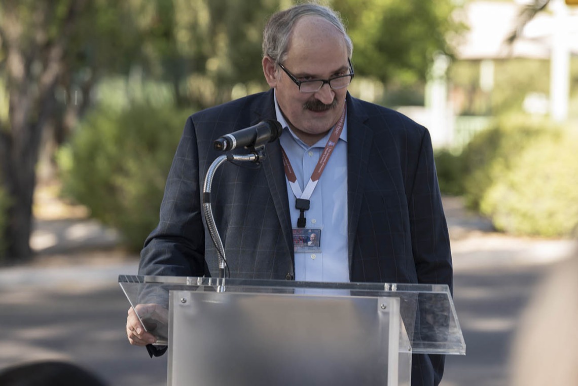 Family and Community Medicine Executive Director for Community Engagement, Ron Sorensen, speaks during the dedication ceremony celebrating the renaming of the Native American Research and Training Center to the Wassaja Carlos Montezuma Center for Native American Health.