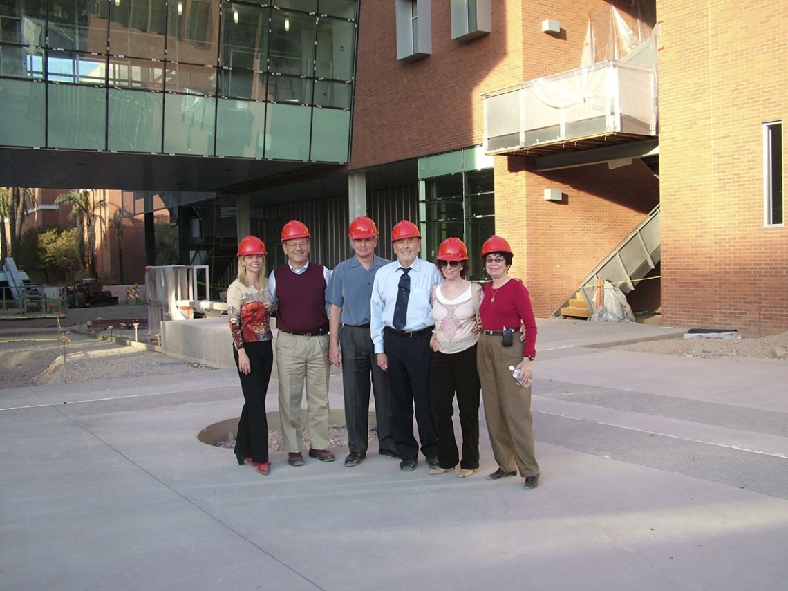 Faculty and staff tour Roy P. Drachman Hall in 2005. From left: Kim Bourn; Tony Vurturo; Jerry Cohen; Mel Zuckerman; Enid Zuckerman; Dean G. Marie Swanson, PhD, MPH.