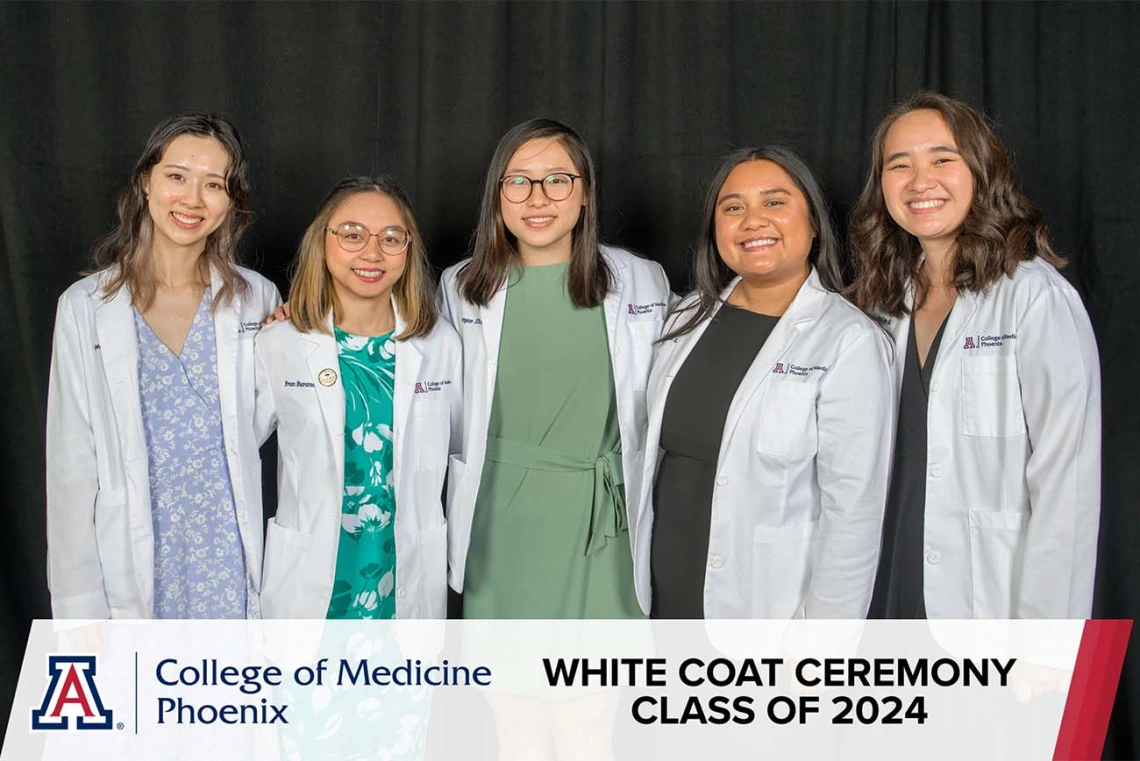 From left, Angela Hu, Fran Buranday, Ruoyan Zhu, Rachel Mendoza and Jessica Dong after the ceremony.