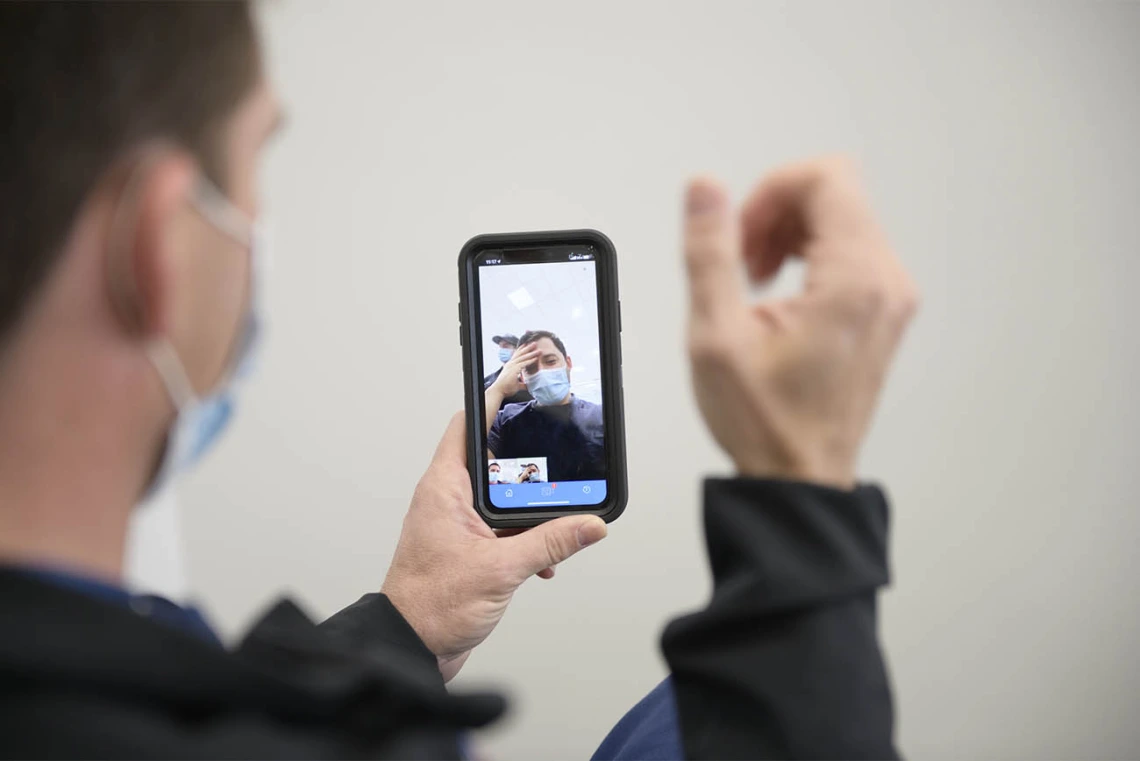 From his work location in Tucson, Arizona, Dr. Gaither can consult with a rural emergency medical technician using the AZ READI telehealth platform. 