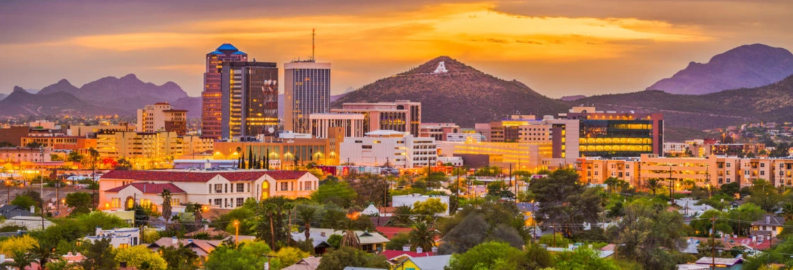 Aerial photo of the City of Tucson facing A Mountain