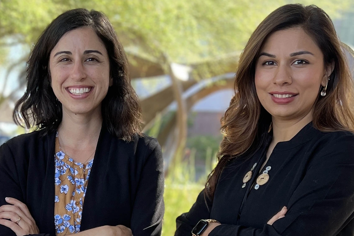 Portrait of psychiatry professors Jacquelin Esque and Saira Kalia.