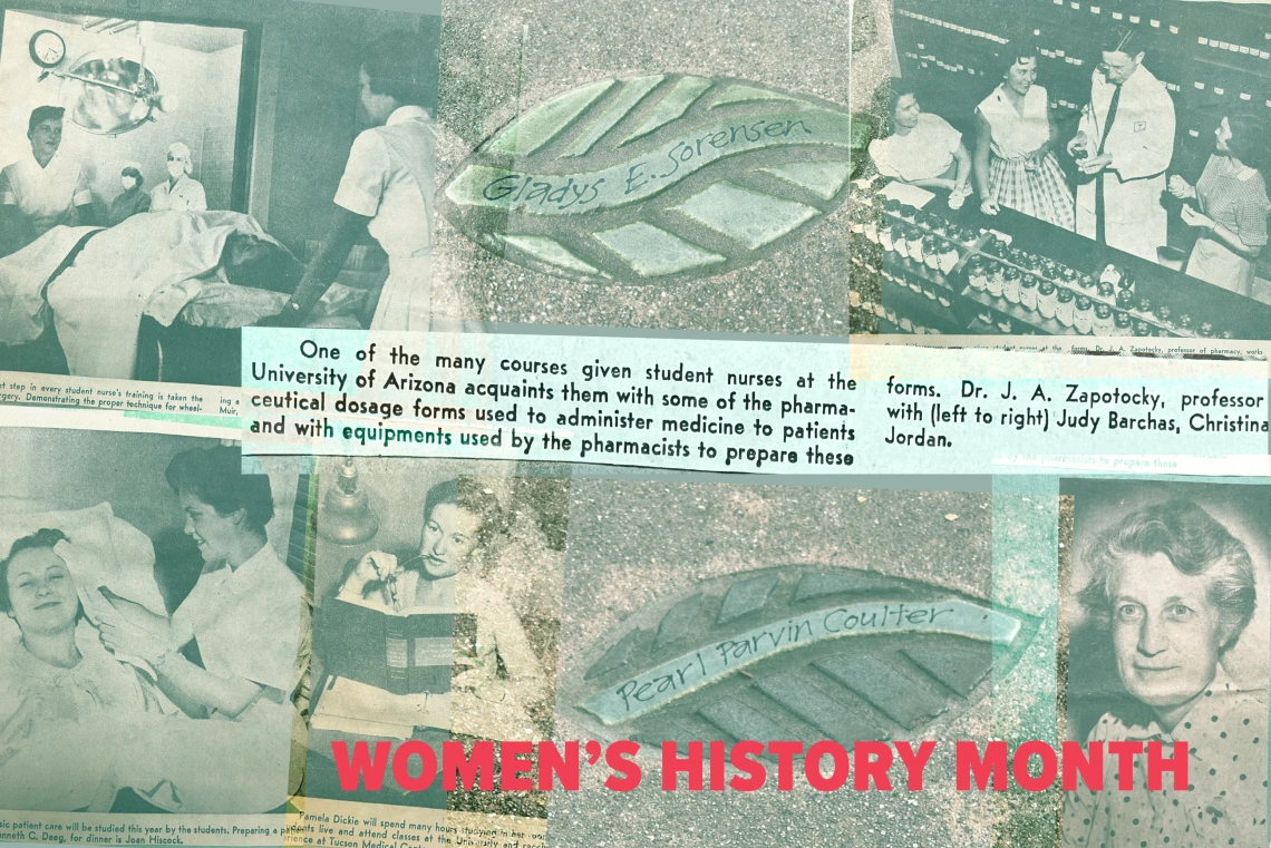 A photo illustration featuring 1950s Arizona Daily Star newspaper clippings and photos with the words Women’s History Month.