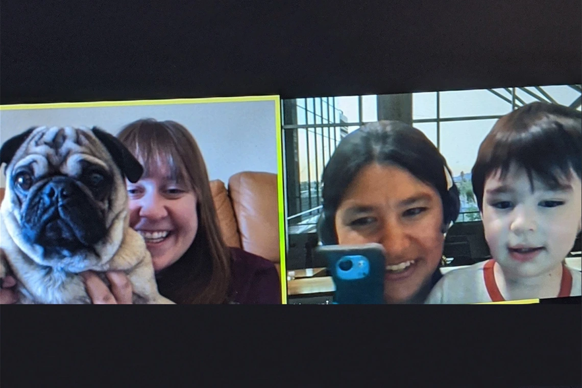 All smiles with kids and furry kids. Photo submitted by Naomi Bishop, associate librarian, Arizona Health Sciences Library, College of Medicine – Phoenix.
