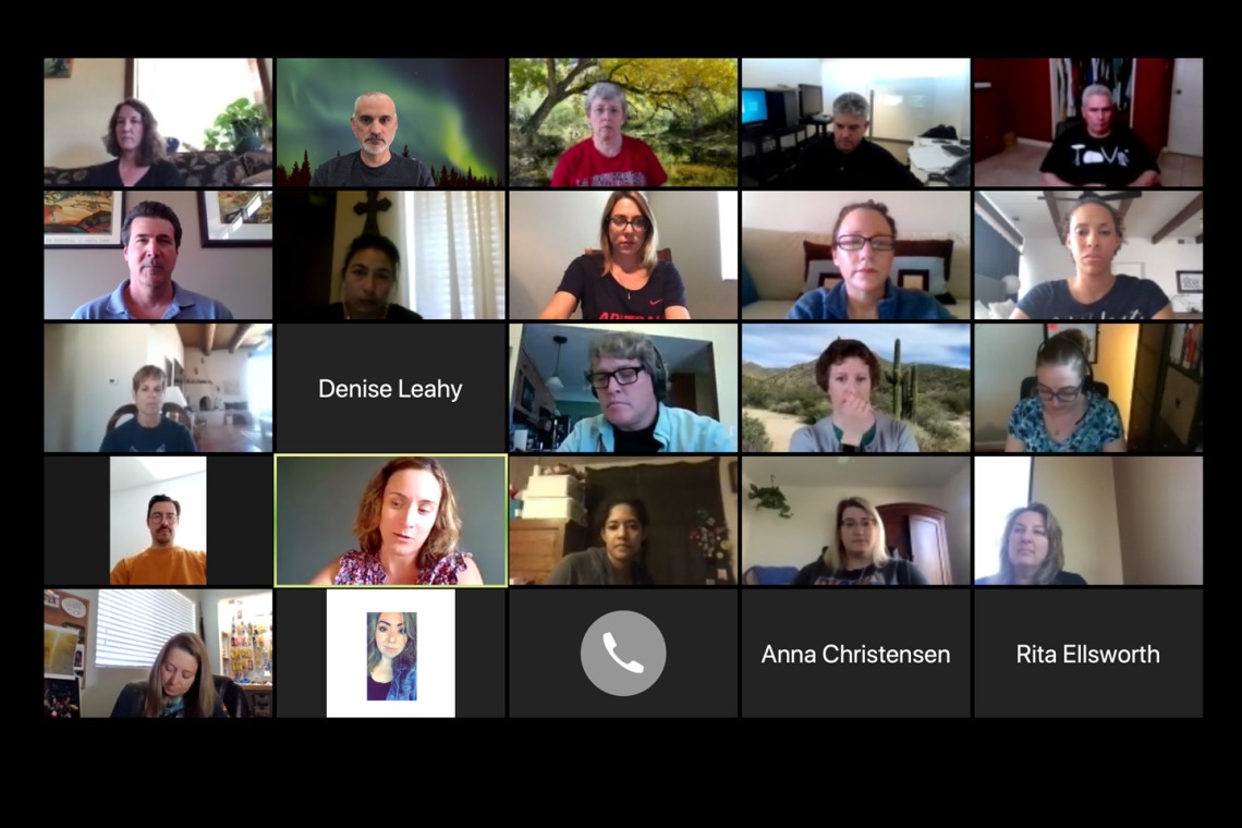 Our new normal: All-staff meeting conducted via Zoom, featuring members of the University of Arizona Health Sciences Office of Communications.