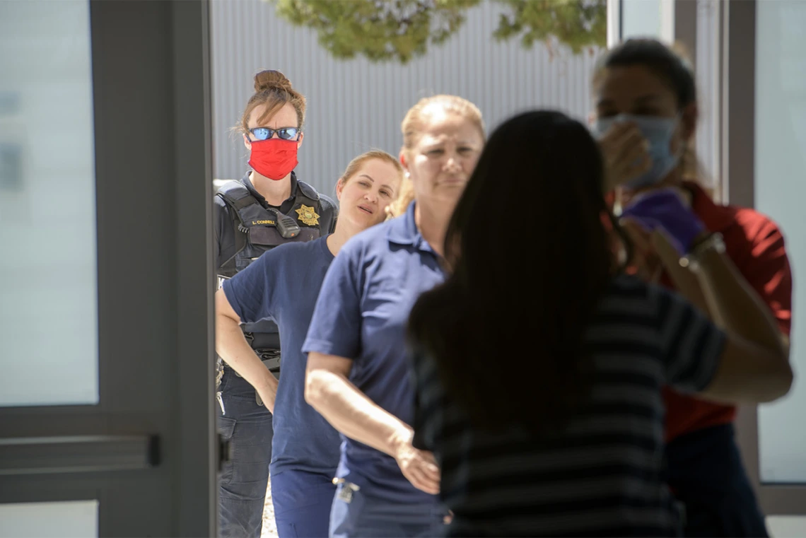 Frontline workers and first responders are among the first to receive a COVID-19 antibody test in the temporary clinic set up inside the Cole and Jeannie Davis Sports Center.