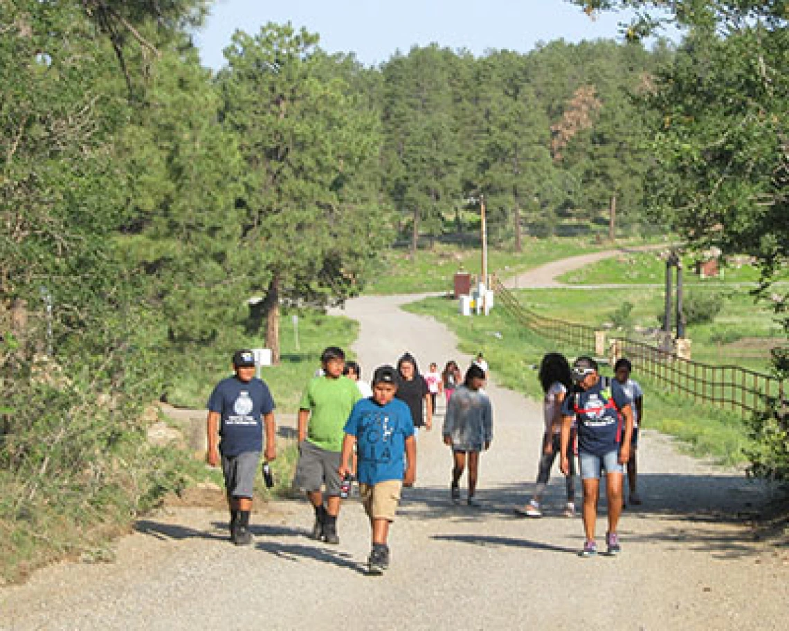 American Indian youth enjoy a morning walk at Wellness Camp.