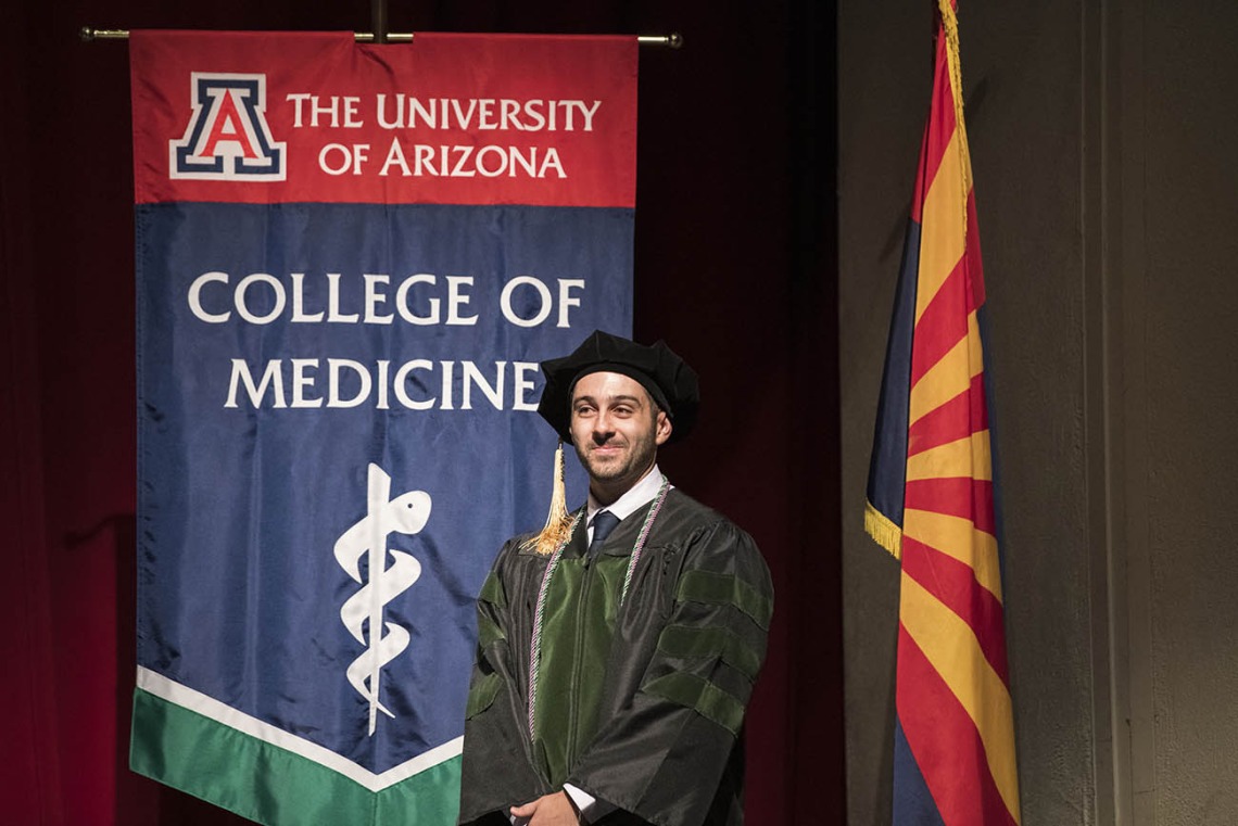 Aaron Masjedi, MD, was selected by his peers to give the student address during the College of Medicine – Tucson class of 2022 convocation at Centennial Hall.