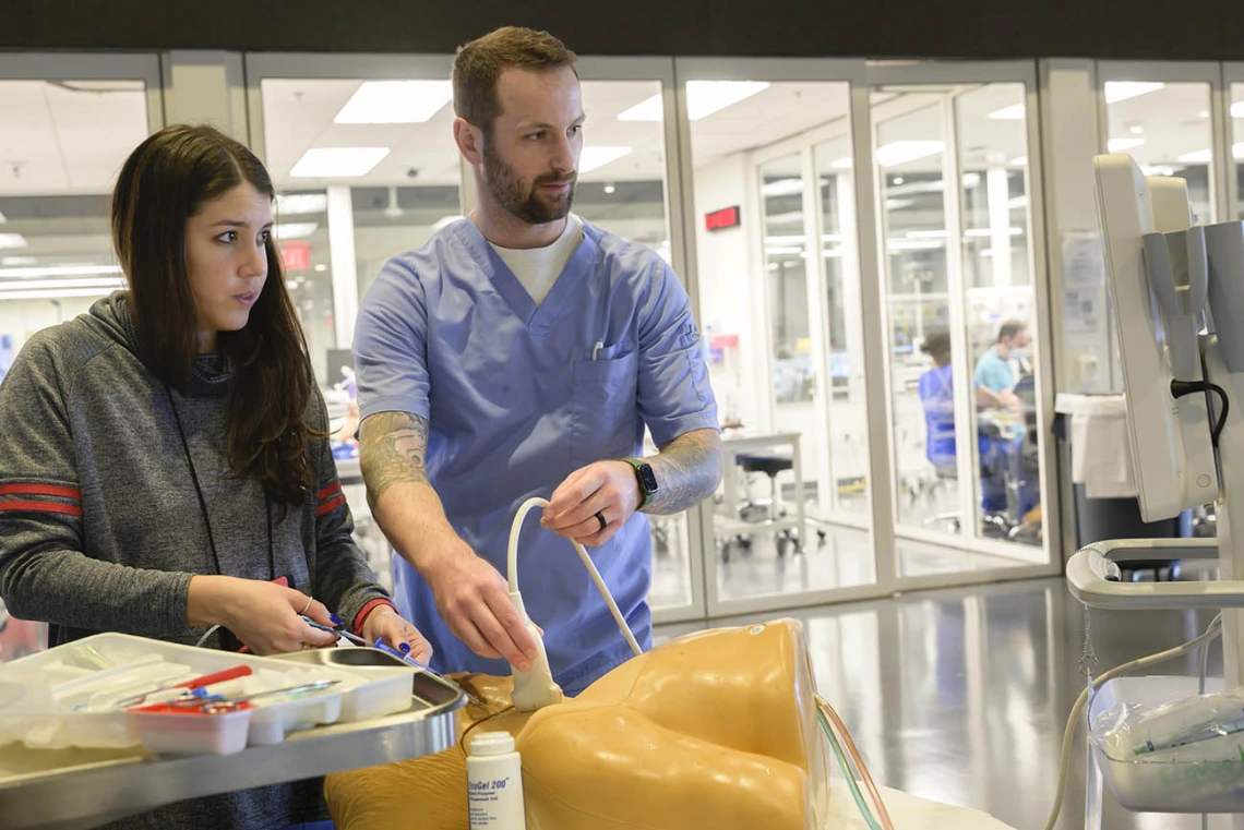 Nurse Anesthesiology Doctor of Nursing Practice students practice a simulated ultrasound guided central venous access placement during the UArizona College of Nursing clinical immersion.