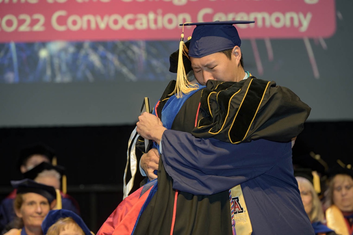 Kerry Chou, who earned a Bachelor of Science in Nursing degree, receives the Gladys E. Sorensen Award during the UArizona College of Nursing fall convocation at Centennial Hall.
