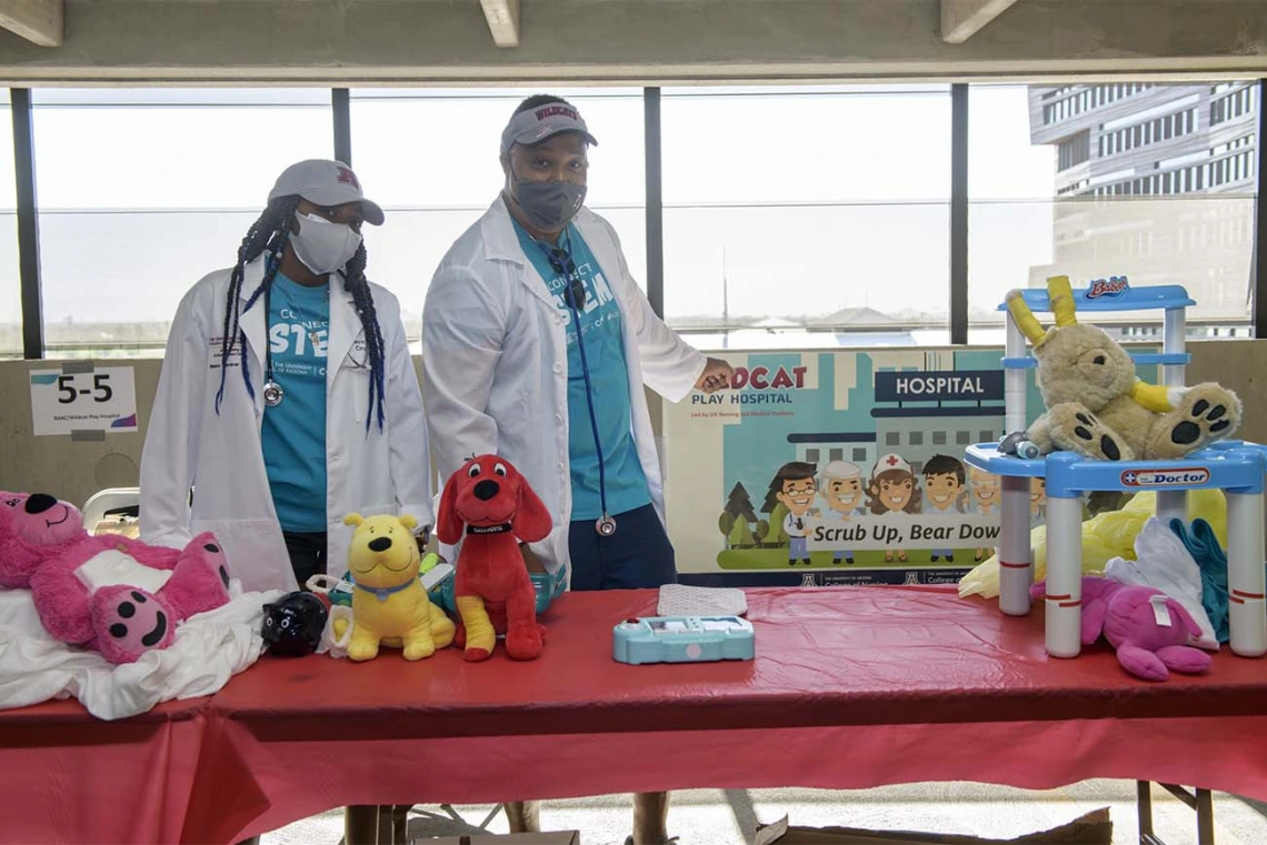 Mark Strickling, discovery officer specialist at the University of Arizona Foundation, and his daughter Semia worked together to set up the Wildcat Play Hospital, run by the Black African American Caribbean Employee Resource Group. 