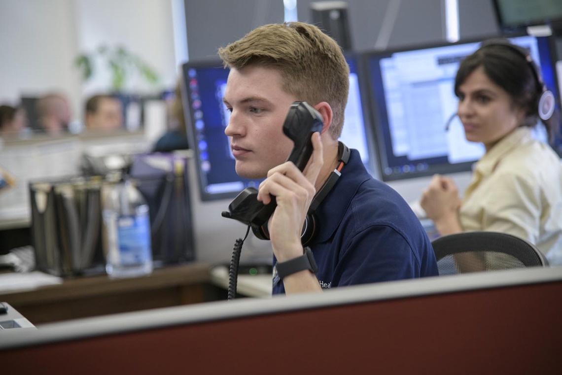 Briggs Carhart, a master’s degree student in public health, helps the Arizona Poison and Drug Information Center field the hundreds of daily calls they received in mid-March from people worried about the COVID-19 pandemic.