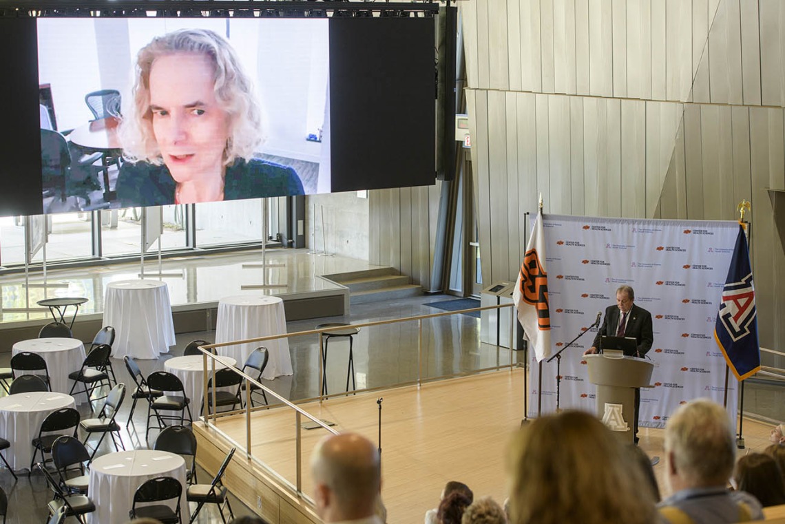 Nora D. Volkow, MD, director of the National Institute on Drug Abuse at the National Institutes of Health, virtually visited the Health Sciences Innovation Building with pre-recorded comments supporting the new partnership.