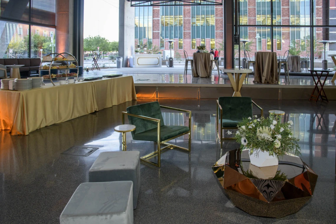 The first-floor event space is called The Forum. It provides an open space for lectures, classes, live and virtual events. The “garage doors” on the south end of the room open to enable indoor-outdoor space usage.