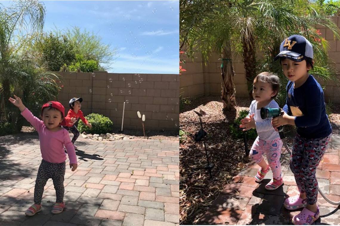 What's not to enjoy in the great outdoors during a lunch break while working from home. Pictured are the daughters of Associate Research Scientist Hsin-wu Tseng, PhD. Dr. Tseng works for the College of Medicine – Tucson in the Department of Medical Imaging.