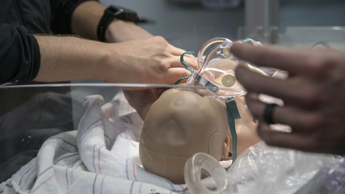 Students practice neonatal intensive care in the Arizona Simulation Technology and Education Center (ASTEC) at the University of Arizona Health Sciences.