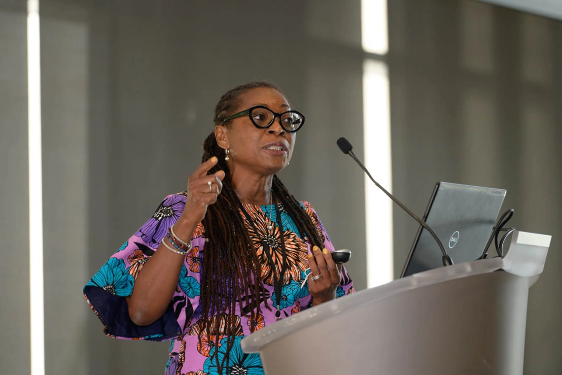 Amanda Sokan, PhD, MHA, LL. B, an assistant professor of practice in the Mel and Enid Zuckerman College of Public Health, spoke to attendees at the Feast for Your Brain event about the college’s Student Ambassador Program.