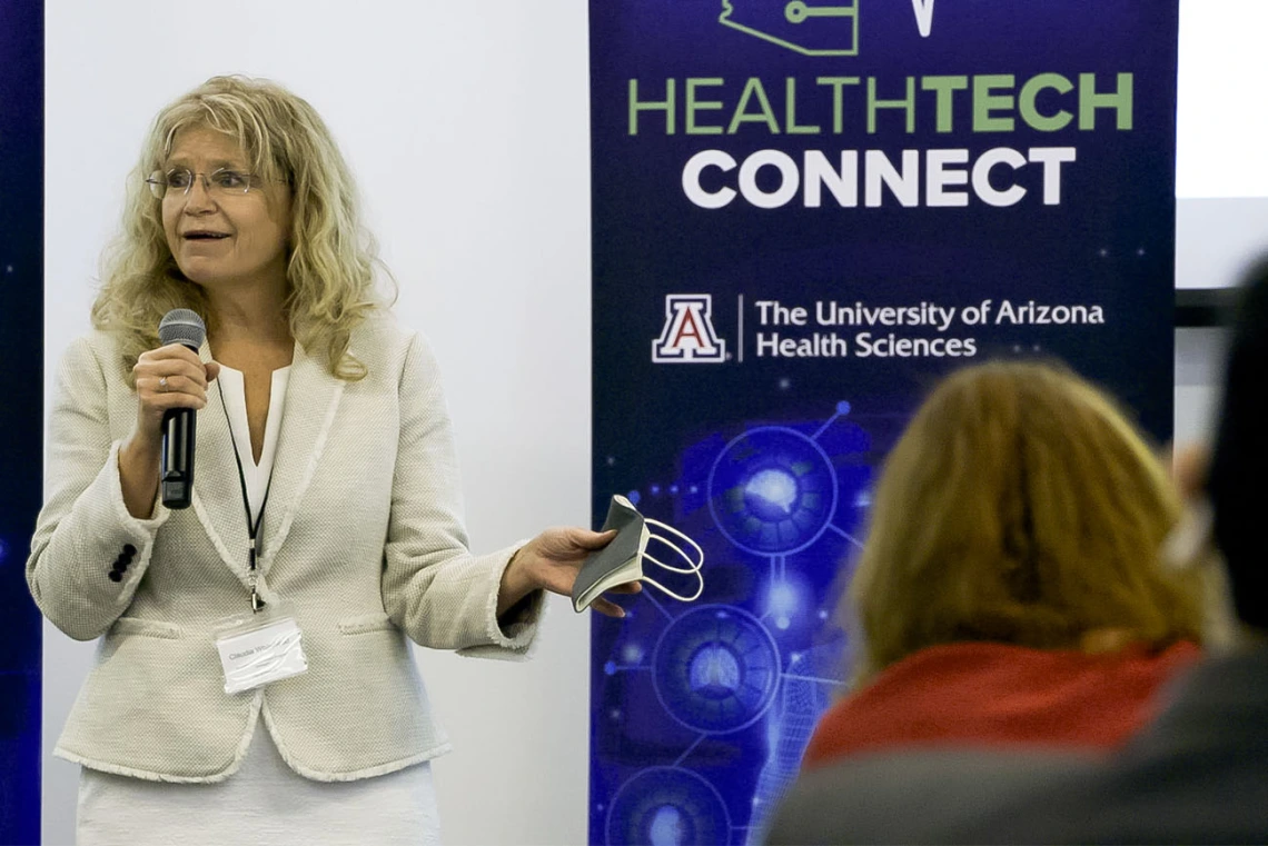 Claudia Whitehead, Bioscience Healthcare Program Manager for the City of Phoenix, welcomes attendees to the inaugural HealthTech Connect event.