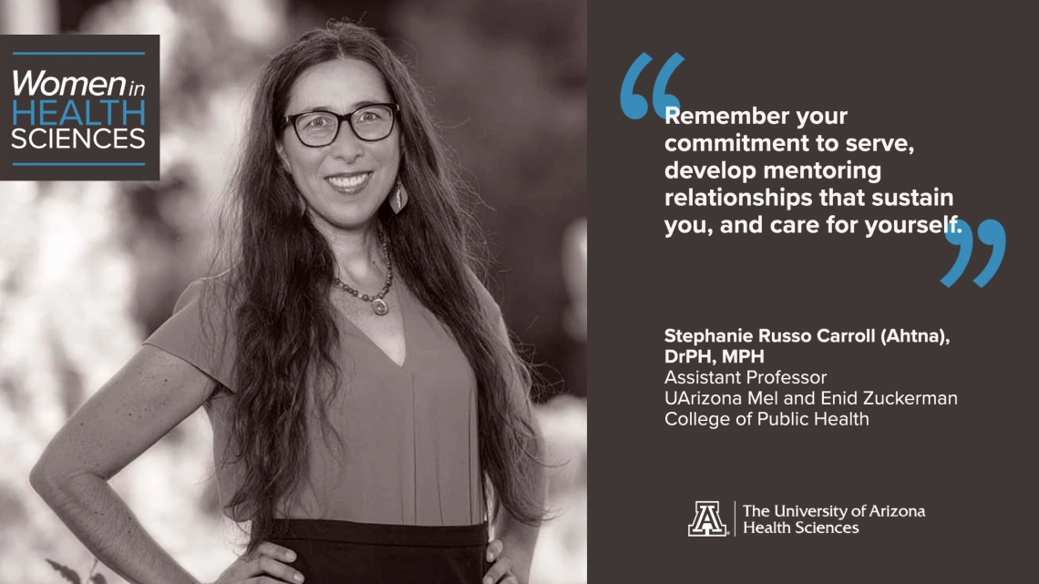 Stephanie Carroll (Ahtna), DrPH, MPH, grew up in a household with a public health professional and an Indigenous physicist who showed her the importance of relationships with the non-human world – plants, animals, soils and the cosmos – for our well-being.