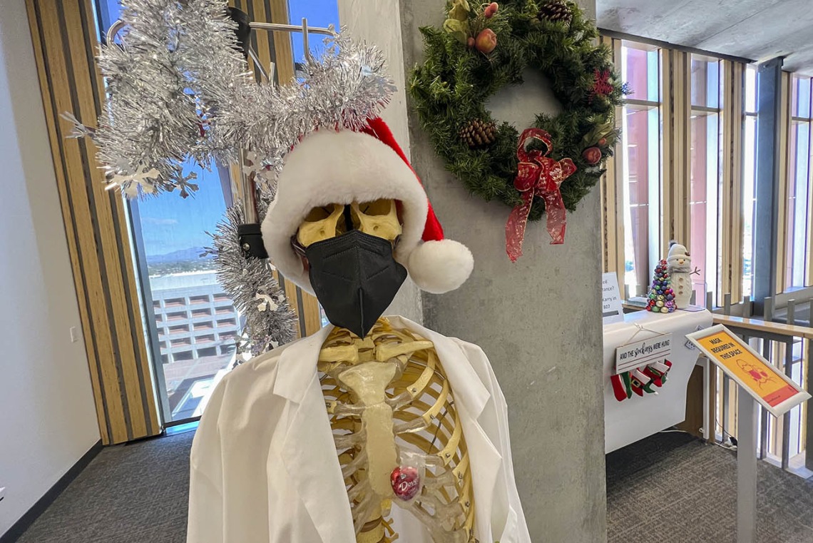 The Interprofessional Clinical and Professional Skills Center on the eighth floor of the Health Sciences Innovation Building decked their halls and skeleton this year. 
