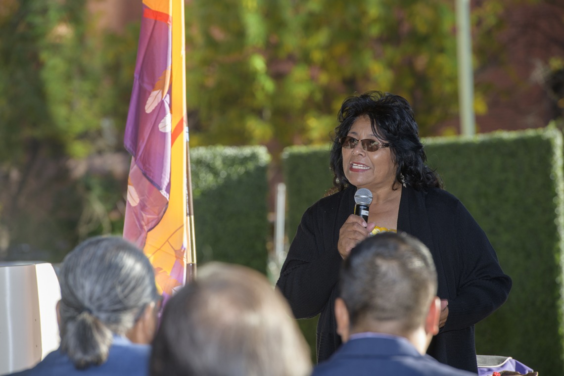 Pascua Yaqui tribal member and State Sen. Sally Ann Gonzales speaks at the ceremony.