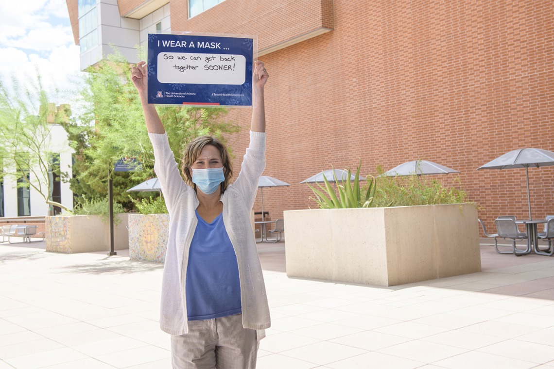 Kathy W. Smith, MD, is assistant dean of student affairs at the College of Medicine – Tucson. Smith wears a mask “So we can all get back together sooner rather than later."
