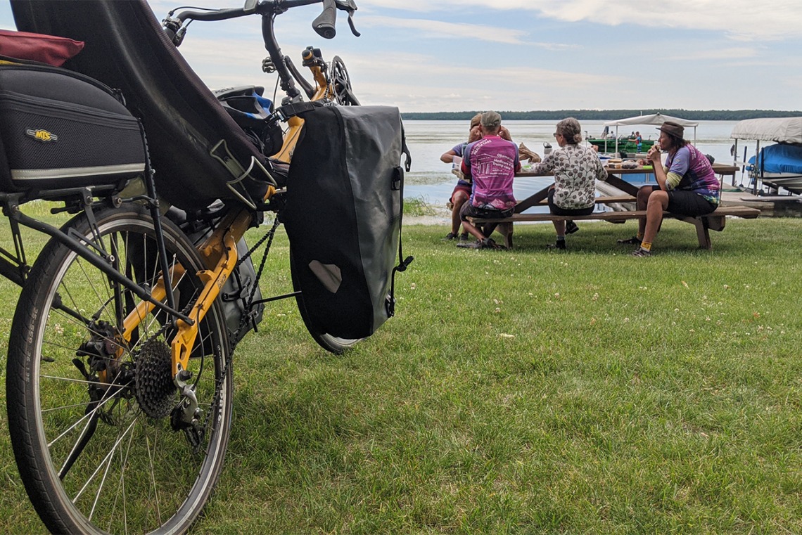 Friends joined sections of the bike listening tour. The group stopped for meals and breaks at picnic areas along the way.