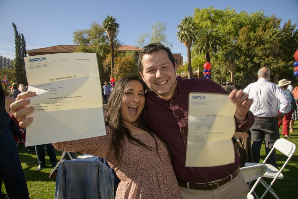 Anna Ressel and Radu Moga, who are engaged to be married in April, both matched at Banner – University Medical Center South in family medicine during the UArizona College of Medicine – Tucson 2022 Match Day event.