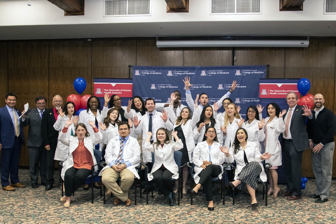 The Primary Care Physician scholarship recipients from the University of Arizona College of Medicine – Tucson with University of Arizona Health Sciences staff and scholarship organizers. 