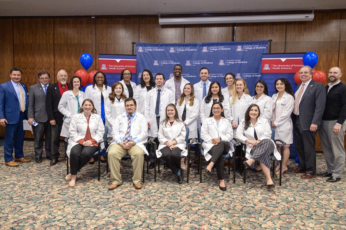 The Tucson Primary Care Physician scholarship recipients, University of Arizona Health Sciences staff and scholarship organizers. 