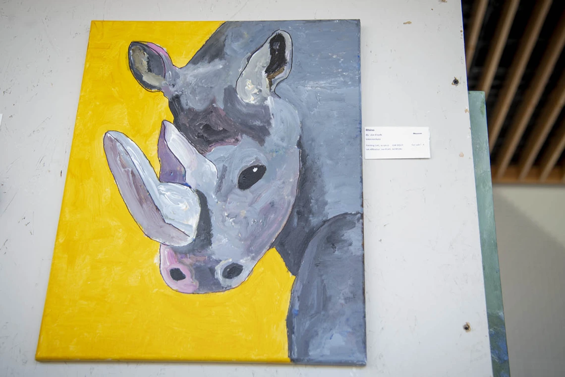 Jon Erath’s entry, “Rhino.” Erath is a former student worker and current volunteer for ArtWorks at the Department of Family & Community Medicine.