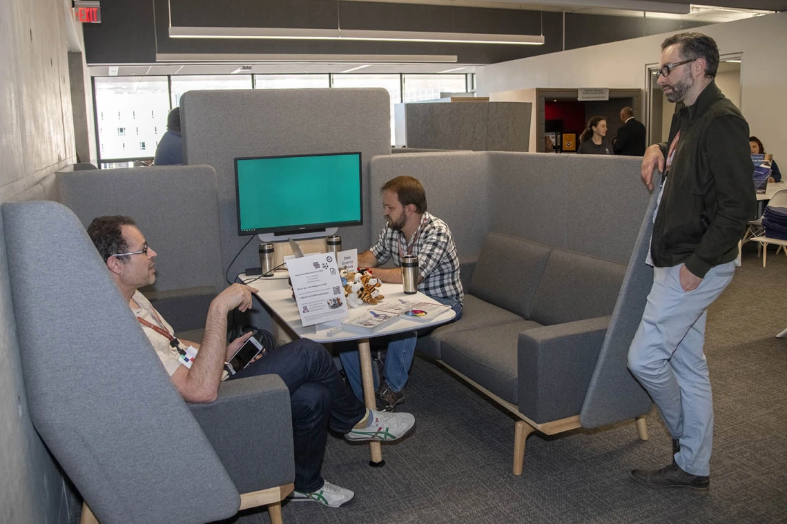 Attendees explore the Faculty Commons + Advisory inside the Health Science Innovation Building at the FC+A grand opening on March 4, 2020.