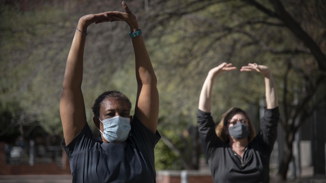 The Saguaro Study sought to find out what support employees need, and then provide it. Here, employees participate in an outdoor Tai Chi and Healthy Qigong session as part of the study.