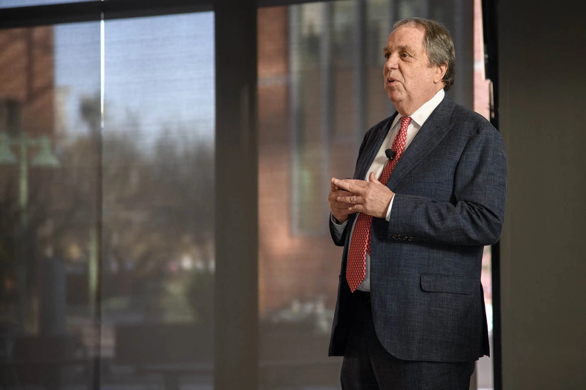 Senior Vice President for Health Sciences Michael D. Dake, MD, welcomes attendees to the town hall event in Tucson, Jan. 28, 2020.