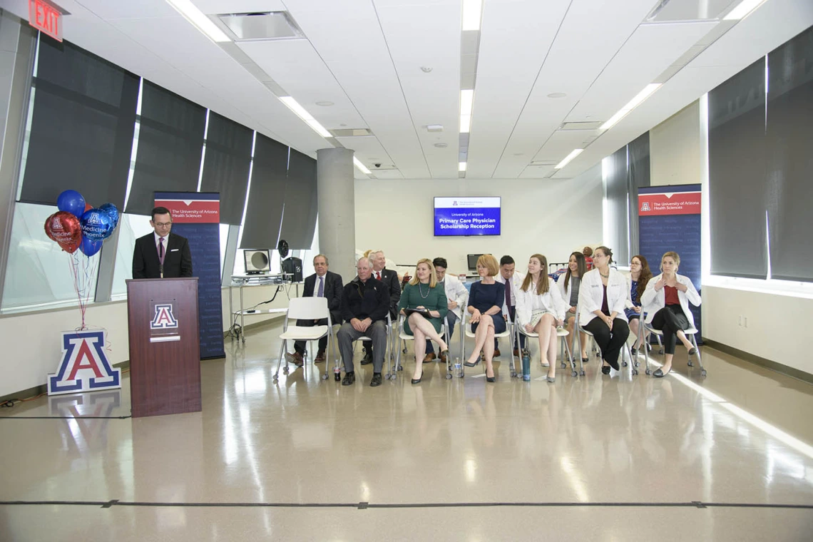 University Arizona College of Medicine - Phoenix Associate Dean of Admissions and Recruitment Glen Fogerty, PhD, MBA, speaks to attendees during the Primary Care Physician scholarship reception.